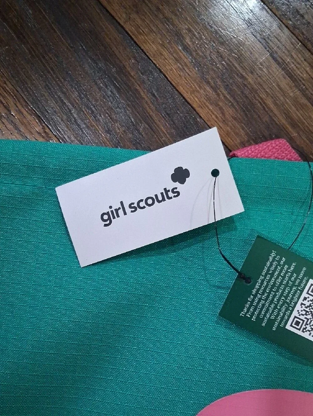 3 Green Drawstring Backpack with Pink Clover Graphic Girl Scouts
